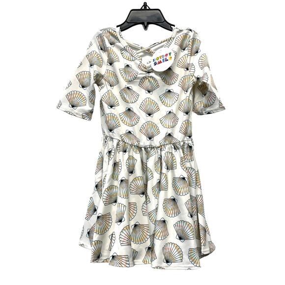 Dot Dot Smile Girls White Seashell Print Ballerina Short Sleeve Dress Size 2T - Picture 1 of 5